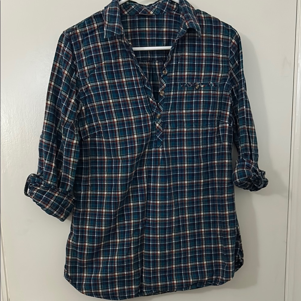 Eddie Bauer Teal and Red Shirt size M 100% cotton